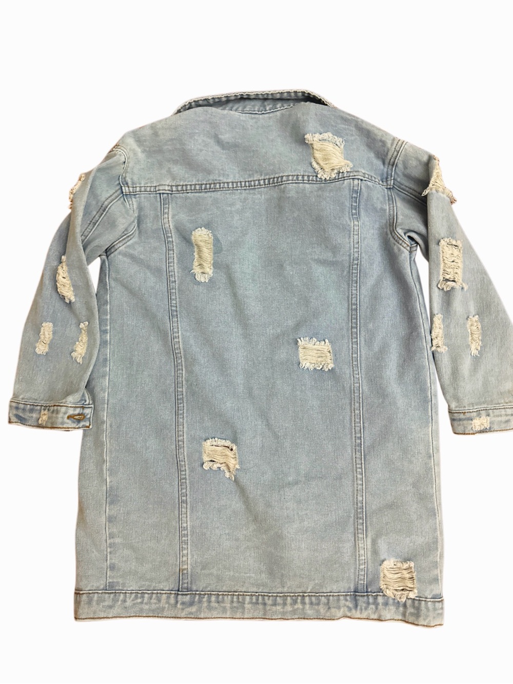 SHEIN Distressed Light Blue Denim Jacket for Girls - Trendy Oversized 10Y - Picture 3 of 7